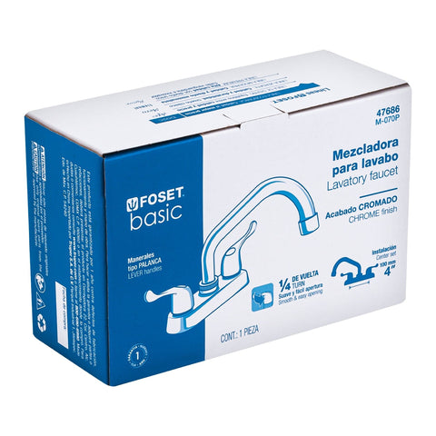 Mezcladora 4' para lavabo, tubular, manerales palanca | M-070P | 47686