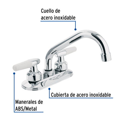 Mezcladora 4' para lavabo, cuello tubular, manerales cono | M-070I | 47687