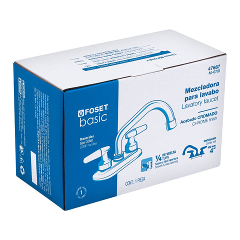Mezcladora 4' para lavabo, cuello tubular, manerales cono | M-070I | 47687