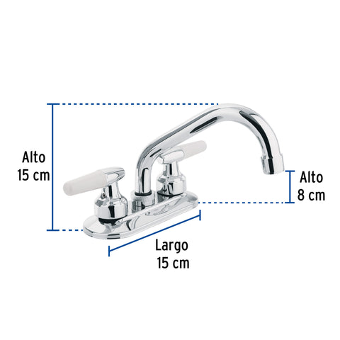 Mezcladora 4' para lavabo, cuello tubular, manerales cono | M-070I | 47687