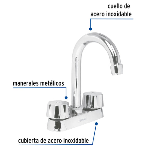 Mezcladora 4' para lavabo, cuello bar, cartucho compresión | M-060-C | 47689