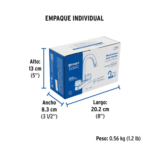 Mezcladora 4' para lavabo, cuello bar, cartucho compresión | M-060-C | 47689