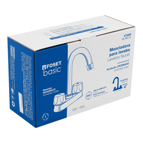 Mezcladora 4' para lavabo, cuello bar, cartucho compresión | M-060-C | 47689