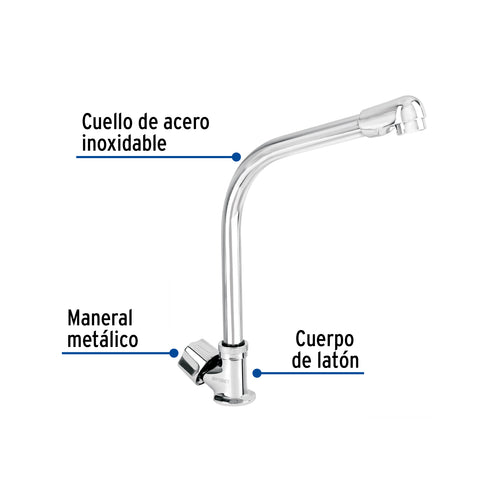Llave individual fregadero, cuello cobra, hexagonal, BASIC | F-313 | 47690