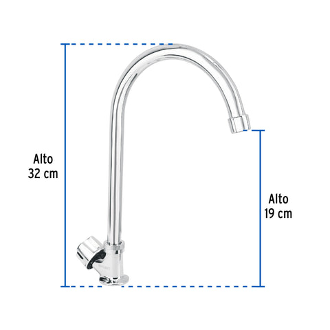 Llave individual fregadero, cuello curvo, hexagonal, BASIC | F-314 | 47691
