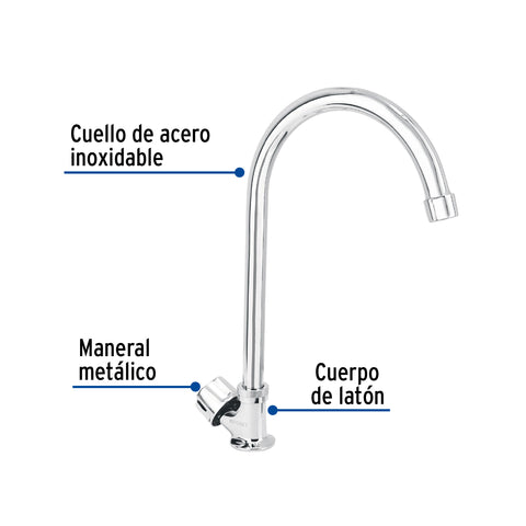 Llave individual fregadero, cuello curvo, hexagonal, BASIC | F-314 | 47691
