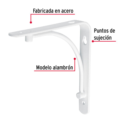 Ménsula reforzada blanca 6 x 6', diseño alambrón, FIERO | MED-6BA | 47692