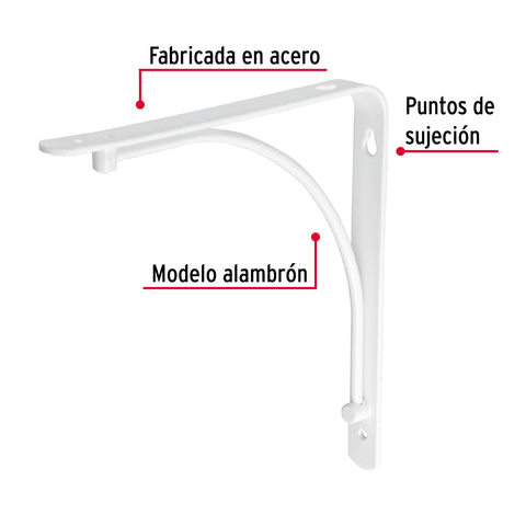 Ménsula reforzada blanca 8 x 8', diseño alambrón, FIERO | MED-8BA | 47693
