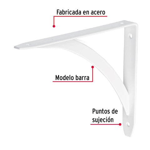 Ménsula reforzada blanca 5 x 7', diseño barra, FIERO | MED-6BB | 47696