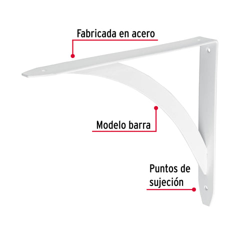 Ménsula reforzada blanca 8 x 10', diseño barra, FIERO | MED-10BB | 47697