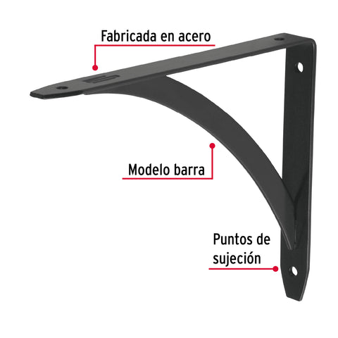 Ménsula reforzada negra 5 x 7', diseño barra, FIERO | MED-6NB | 47698