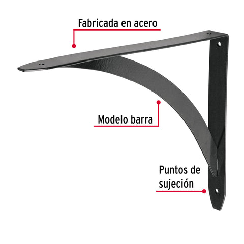 Ménsula reforzada negra 8 x 10', diseño barra, FIERO | MED-10NB | 47699