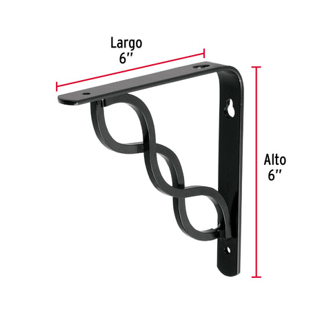 Ménsula reforzada negra 6 x 6', diseño trenza, FIERO | MED-6NT | 47700