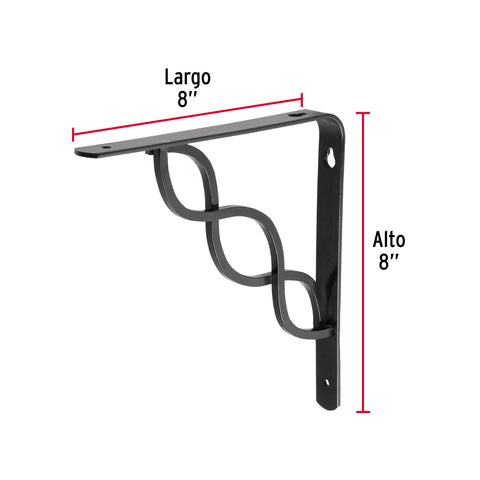 Ménsula reforzada negra 8 x 8', diseño trenza, FIERO | MED-8NT | 47701