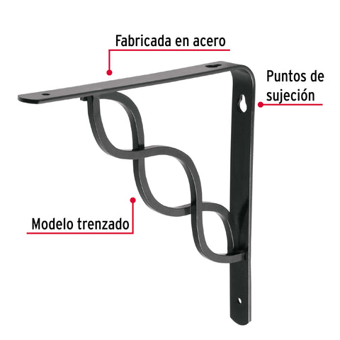 Ménsula reforzada negra 8 x 8', diseño trenza, FIERO | MED-8NT | 47701