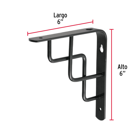 Ménsula reforzada negra 6 x 6', diseño escalera, FIERO | MED-6NE | 47702