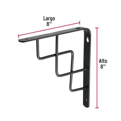 Ménsula reforzada negra 8 x 8', diseño escalera, FIERO | MED-8NE | 47703