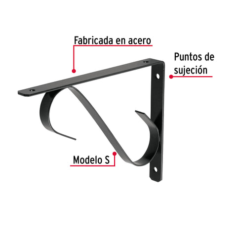 Ménsula reforzada negra 8 x 6', diseño colonial, FIERO | MED-8NS | 47704