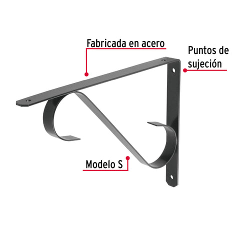 Ménsula reforzada negra 11 x 8', diseño colonial , FIERO | MED-11NS | 47705