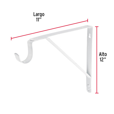 Ménsula reforzada blanca 11 x 12', con gancho, FIERO | MED-12BG | 47706