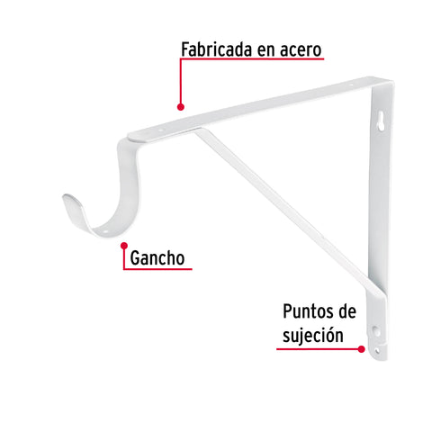 Ménsula reforzada blanca 11 x 12', con gancho, FIERO | MED-12BG | 47706