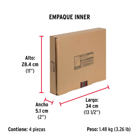 Ménsula reforzada negra 11 x 12', con gancho, FIERO | MED-12NG | 47707