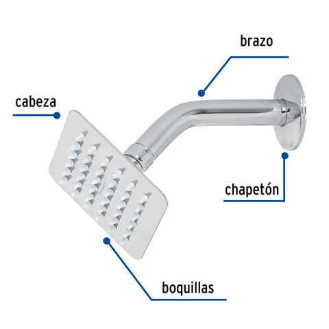 Regadera cuadrada 4', acero inox, con brazo, cromo, TÚBIG | R-413 | 47734
