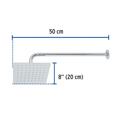 Regadera cuadrada 8', acero inox, con brazo, cromo, TÚBIG | R-415 | 47738