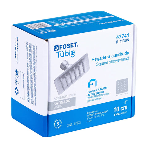 Regadera cuadrada 4', acero inox, sin brazo, satín, TÚBIG | R-413SN | 47741