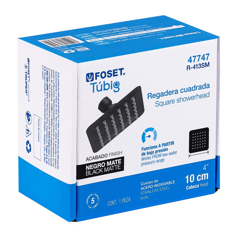 Regadera cuadrada 4', acero inox, sin brazo, negro, TÚBIG | R-413SM | 47747