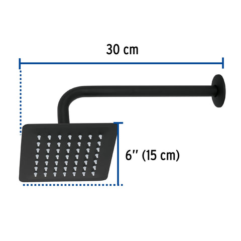 Regadera cuadrada 6', acero inox, con brazo, negro, TÚBIG | R-414M | 47748
