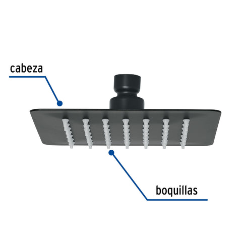 Regadera cuadrada 6', acero inox, sin brazo, negro, TÚBIG | R-414SM | 47749