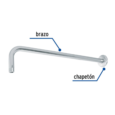 Brazo recto 50 cm con chapetón para regadera, cromo, FOSET | BCH-650 | 47752