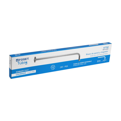 Brazo recto 50 cm con chapetón para regadera, cromo, FOSET | BCH-650 | 47752