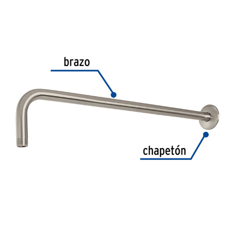 Brazo recto 50 cm con chapetón para regadera, satín, FOSET | BCH-650N | 47753