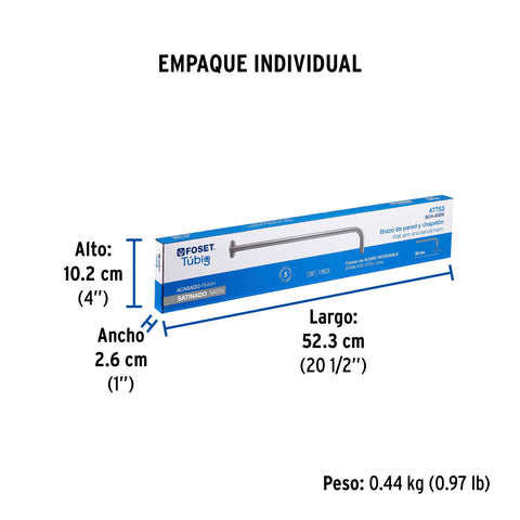 Brazo recto 50 cm con chapetón para regadera, satín, FOSET | BCH-650N | 47753