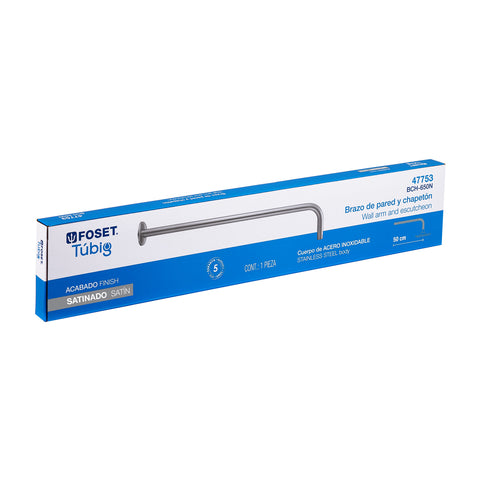 Brazo recto 50 cm con chapetón para regadera, satín, FOSET | BCH-650N | 47753