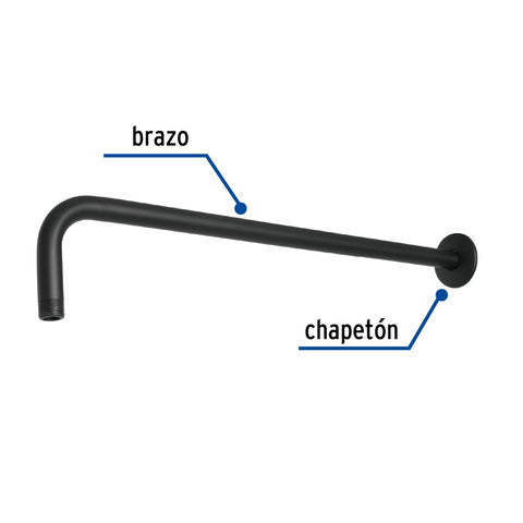 Brazo recto 50 cm con chapetón para regadera, negro mate | BCH-650M | 47754