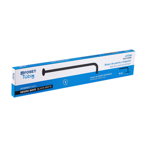 Brazo recto 50 cm con chapetón para regadera, negro mate | BCH-650M | 47754
