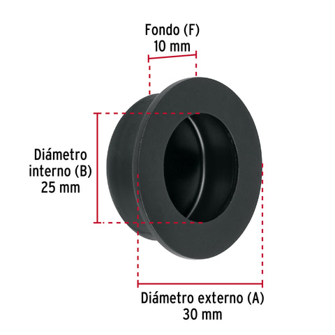 Jaladera de embutir circular No. 2 acabado negro | JALED-62 | 47801