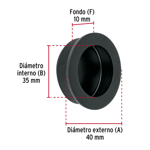 Jaladera de embutir circular No. 3 acabado negro | JALED-63 | 47802