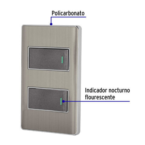 Placa armada acero inox con 2 interruptores 1 módulo, Lisboa | PA-APDO1-LA | 47834