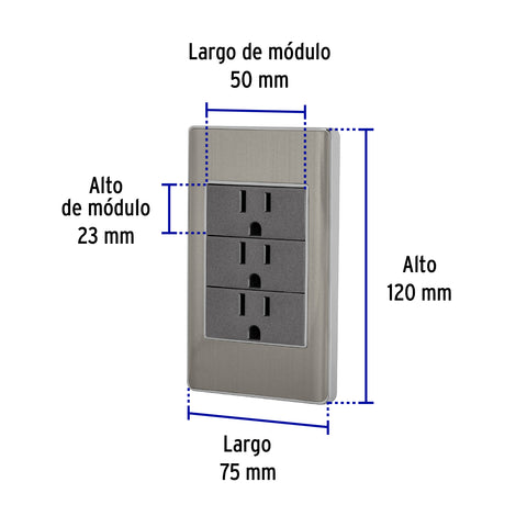 Placa armada acero inox 3 contactos 1 módulo, Lisboa | PA-COTR-LA | 47850