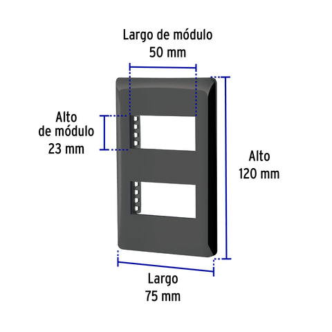Placa negra de 2 ventanas 1 módulo, línea Lisboa, Volteck | PPDO-LN | 47870