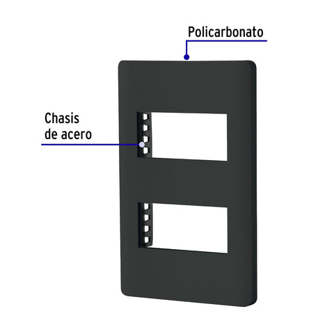 Placa negra de 2 ventanas 1 módulo, línea Lisboa, Volteck | PPDO-LN | 47870