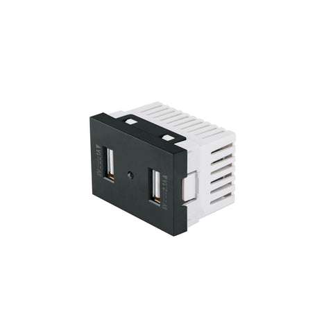 Toma con 2 puertos USB negro de 1.5 módulos, línea Lisboa | C2USB-LN | 47882
