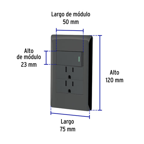 Placa armada negra interruptor y 2 contactos 1 mód, Lisboa | PA-APCO-L3N | 47901