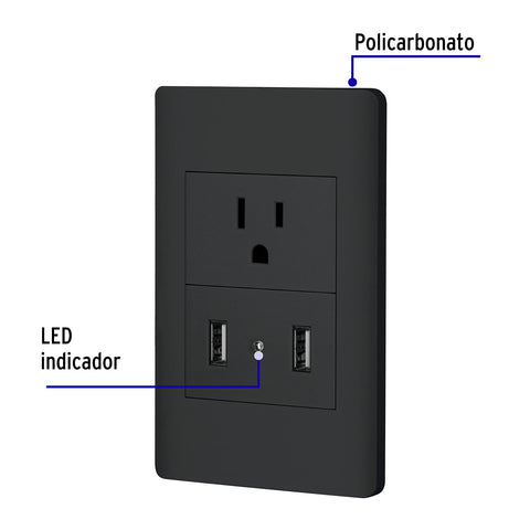 Placa armada negra contacto y 2 puertos USB 1.5 mód, Lisboa | COUSB-LN | 47904