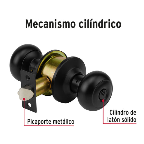 Cerradura pomo, negro, oval, recámara, HERMEX | CEPO-62R | 47913