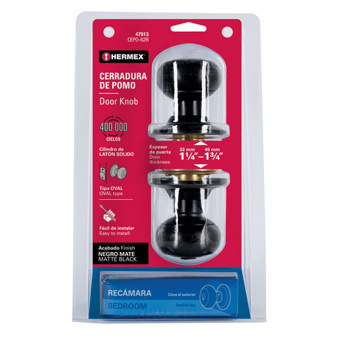 Cerradura pomo, negro, oval, recámara, HERMEX | CEPO-62R | 47913